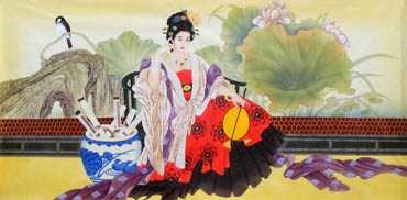 Chinese Beautiful Ladies Painting,69cm x 138cm,3506019-x