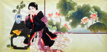 Chinese Beautiful Ladies Painting,69cm x 138cm,3506021-x