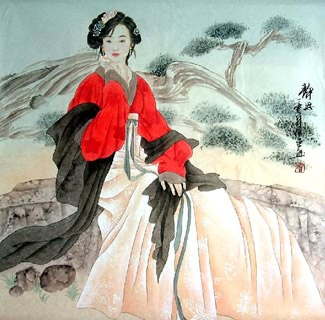 Chinese Beautiful Ladies Painting,66cm x 66cm,3530004-x