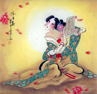Chinese Beautiful Ladies Painting,66cm x 66cm,3530005-x