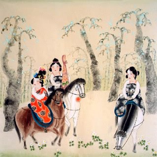 Chinese Beautiful Ladies Painting,66cm x 66cm,3530009-x