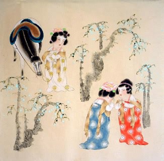 Chinese Beautiful Ladies Painting,66cm x 66cm,3530010-x