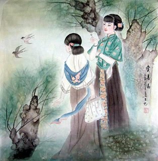 Chinese Beautiful Ladies Painting,66cm x 66cm,3530014-x