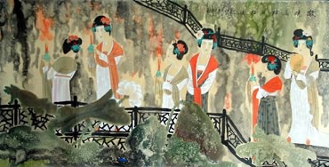 Chinese Beautiful Ladies Painting,65cm x 125cm,3530016-x
