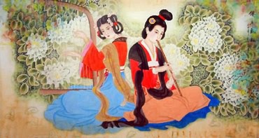 Chinese Beautiful Ladies Painting,69cm x 138cm,3530024-x