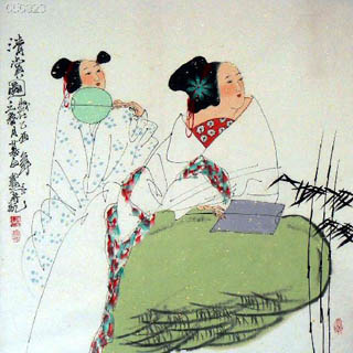 Chinese Beautiful Ladies Painting,66cm x 66cm,3540008-x