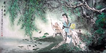 Chinese Beautiful Ladies Painting,69cm x 138cm,3542004-x