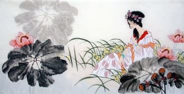 Chinese Beautiful Ladies Painting,66cm x 136cm,3715004-x