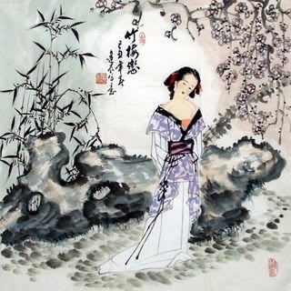 Chinese Beautiful Ladies Painting,69cm x 69cm,3716002-x