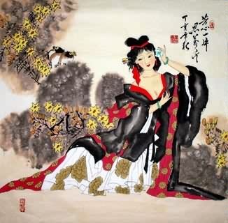 Chinese Beautiful Ladies Painting,69cm x 69cm,3716009-x