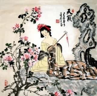 Chinese Beautiful Ladies Painting,69cm x 69cm,3716015-x