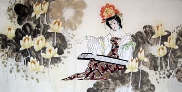 Chinese Beautiful Ladies Painting,69cm x 138cm,3719016-x