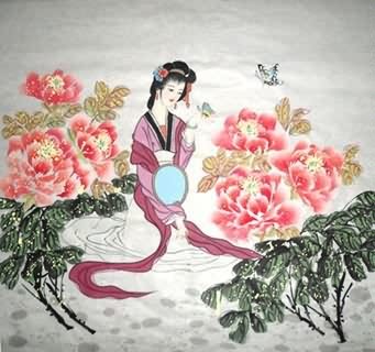 Chinese Beautiful Ladies Painting,69cm x 69cm,3719017-x