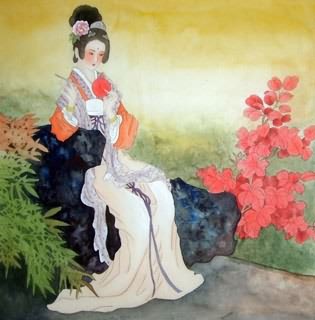 Chinese Beautiful Ladies Painting,66cm x 66cm,3749009-x