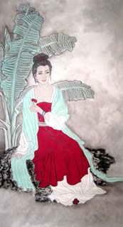 Chinese Beautiful Ladies Painting,48cm x 96cm,3774008-x