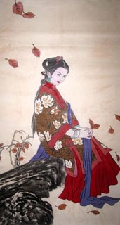 Chinese Beautiful Ladies Painting,48cm x 96cm,3774010-x