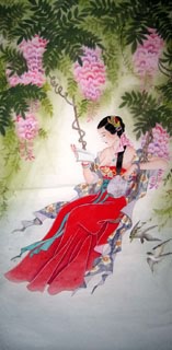 Chinese Beautiful Ladies Painting,66cm x 136cm,3774012-x