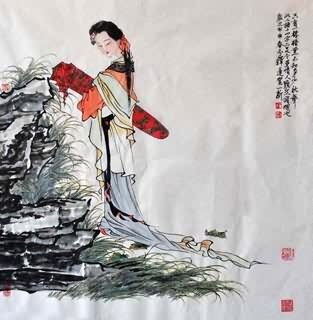 Chinese Beautiful Ladies Painting,69cm x 69cm,3776024-x