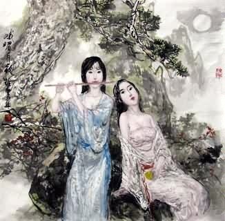 Chinese Beautiful Ladies Painting,69cm x 69cm,3798009-x