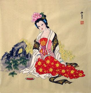 Chinese Beautiful Ladies Painting,69cm x 69cm,3801003-x