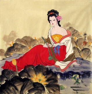 Chinese Beautiful Ladies Painting,69cm x 69cm,3801005-x