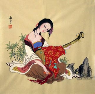 Chinese Beautiful Ladies Painting,69cm x 69cm,3801006-x