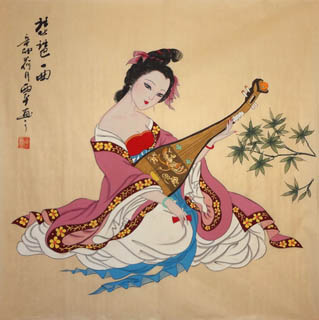 Chinese Beautiful Ladies Painting,69cm x 69cm,3801007-x