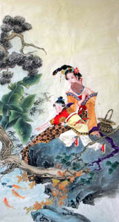 Chinese Beautiful Ladies Painting,70cm x 135cm,3807003-x