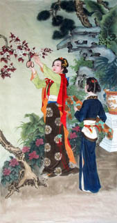 Chinese Beautiful Ladies Painting,70cm x 135cm,3807004-x