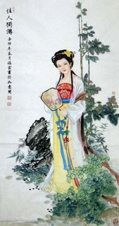 Chinese Beautiful Ladies Painting,66cm x 136cm,3807020-x