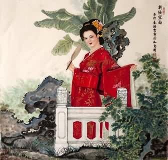 Chinese Beautiful Ladies Painting,69cm x 69cm,3807027-x