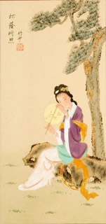 Chinese Beautiful Ladies Painting,30cm x 62cm,3810001-x