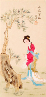 Chinese Beautiful Ladies Painting,30cm x 62cm,3810007-x