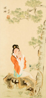 Chinese Beautiful Ladies Painting,30cm x 62cm,3810010-x