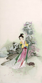 Chinese Beautiful Ladies Painting,66cm x 130cm,3810013-x
