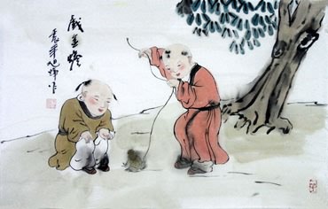 Chinese Boyes Painting,69cm x 46cm,3814022-x