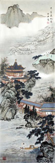 Chinese Buildings Pavilions Palaces Towers Terraces Painting,34cm x 96cm,1126009-x