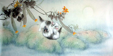 Chinese Cat Painting,66cm x 130cm,4351002-x