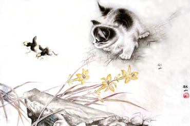 Chinese Cat Painting,69cm x 46cm,4379001-x