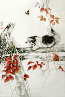 Chinese Cat Painting,69cm x 46cm,4379002-x