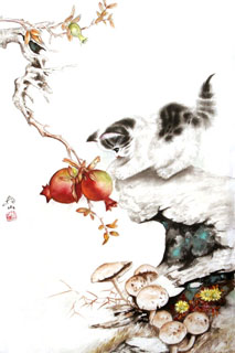 Chinese Cat Painting,69cm x 46cm,4379005-x