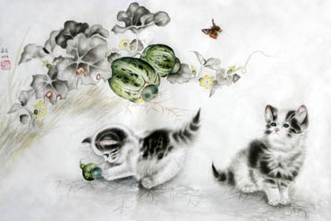 Chinese Cat Painting,69cm x 46cm,4379006-x