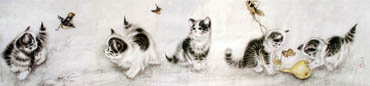 Chinese Cat Painting,35cm x 136cm,4379008-x