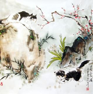 Chinese Cat Painting,50cm x 50cm,4448005-x