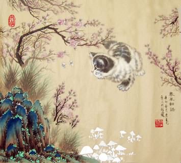 Chinese Cat Painting,50cm x 50cm,4468004-x