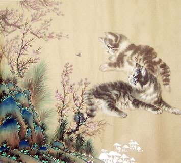 Chinese Cat Painting,50cm x 50cm,4468006-x