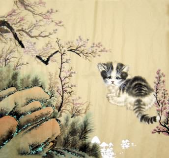 Chinese Cat Painting,50cm x 50cm,4468007-x