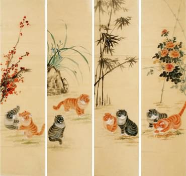 Chinese Cat Painting,33cm x 130cm,4481013-x