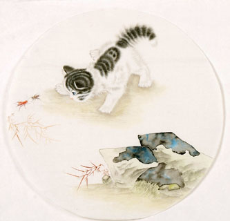 Chinese Cat Painting,45cm x 45cm,4481015-x
