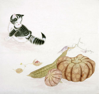 Chinese Cat Painting,66cm x 66cm,4481031-x